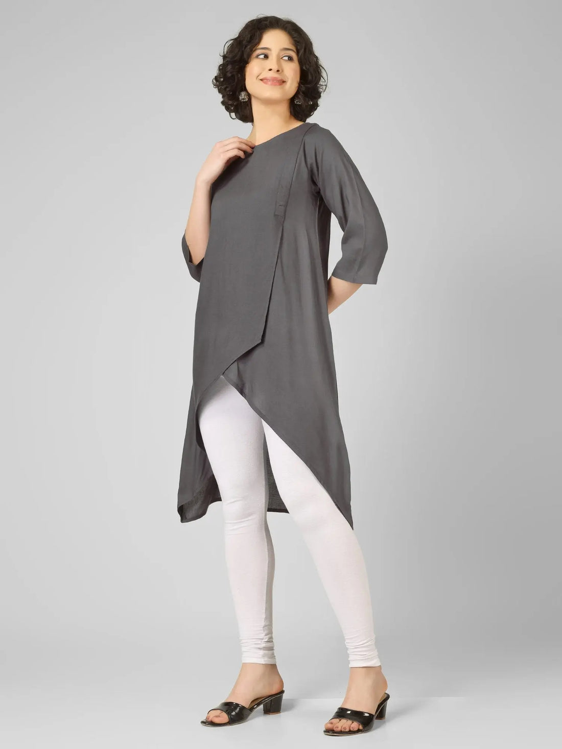 Striking Grey Viscose Slub Wrap Kurtis My Store