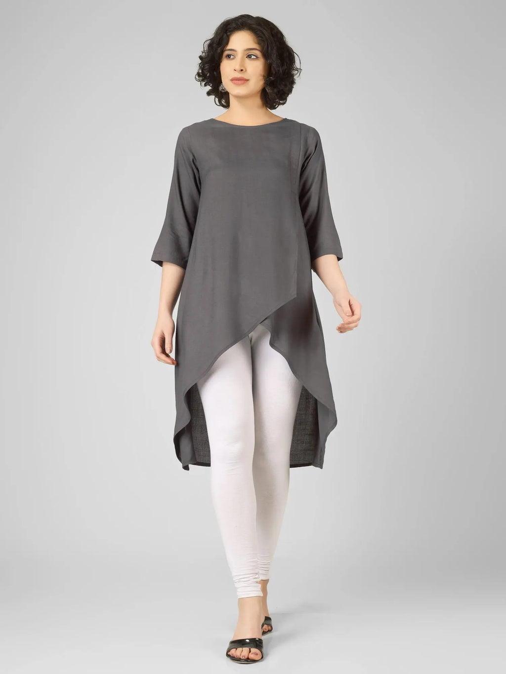 Striking Grey Viscose Slub Wrap Kurtis My Store