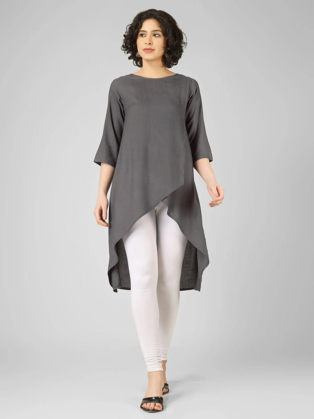 Striking Grey Viscose Slub Wrap Kurtis My Store