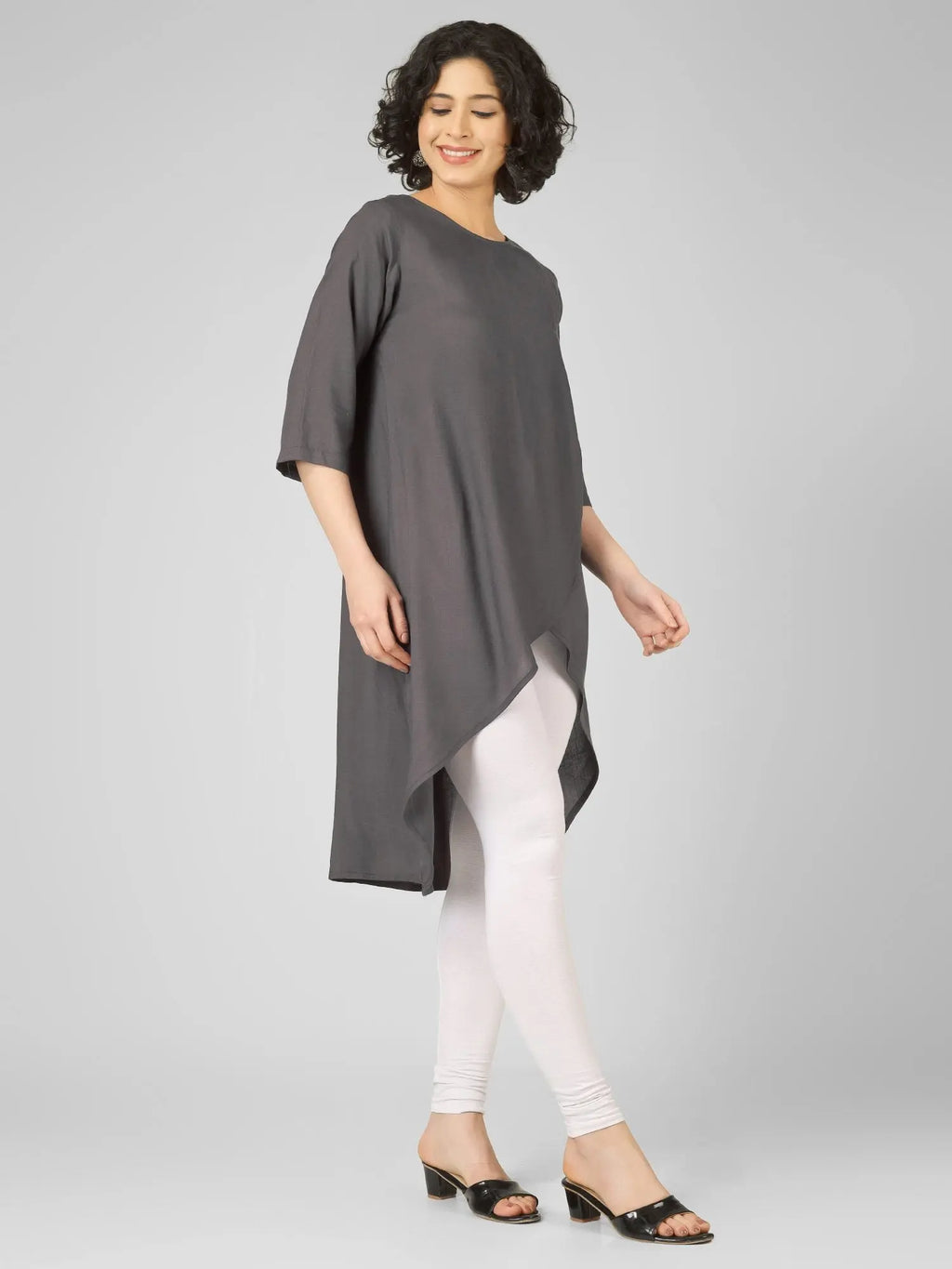 Striking Grey Viscose Slub Wrap Kurtis My Store
