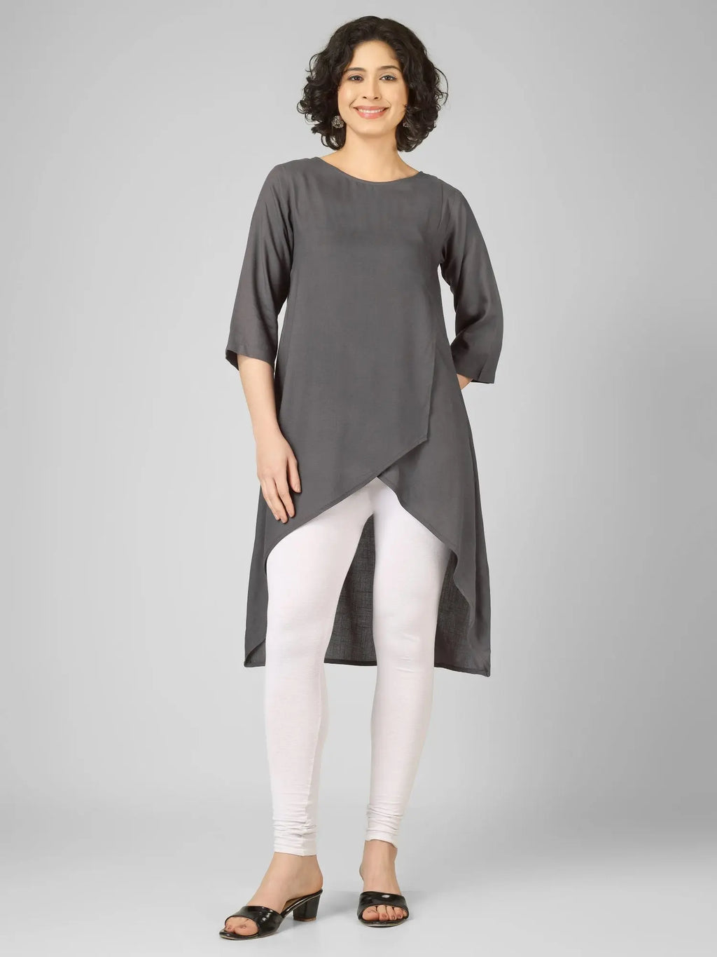 Striking Grey Viscose Slub Wrap Kurtis My Store