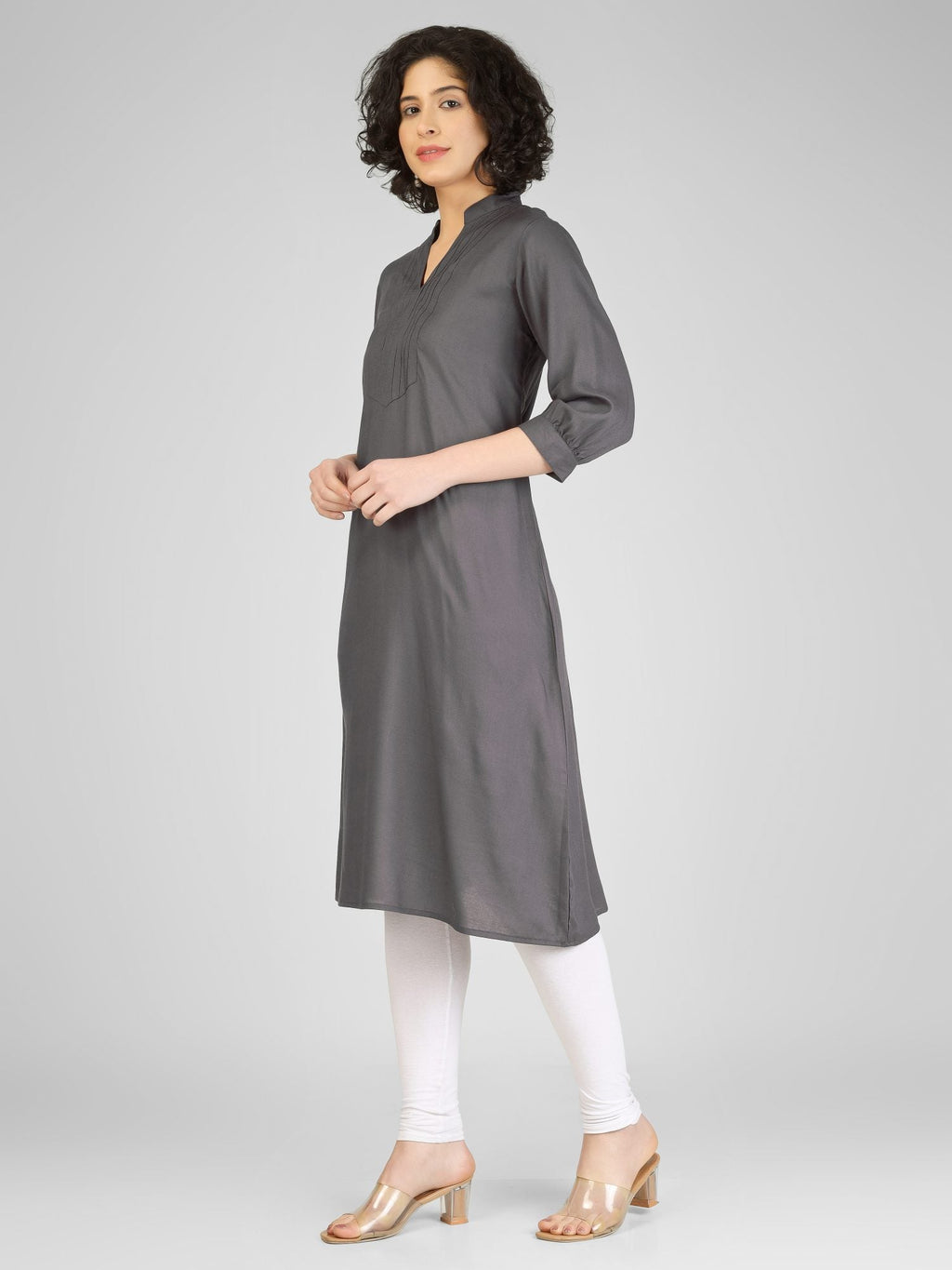 Chic Grey Viscose Slub Kurtis My Store