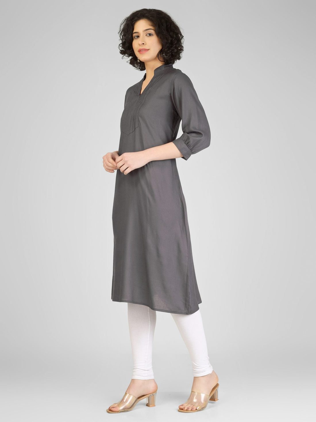 Chic Grey Viscose Slub Kurtis My Store
