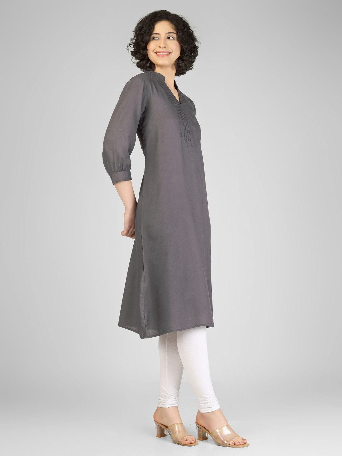 Chic Grey Viscose Slub Kurtis My Store