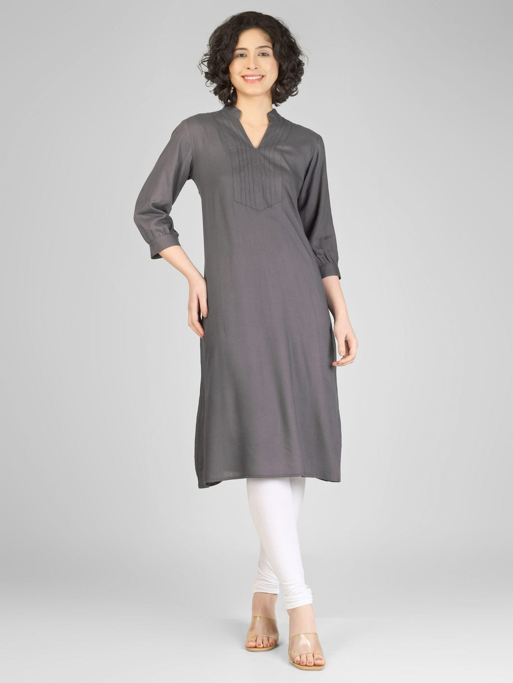 Chic Grey Viscose Slub Kurtis My Store