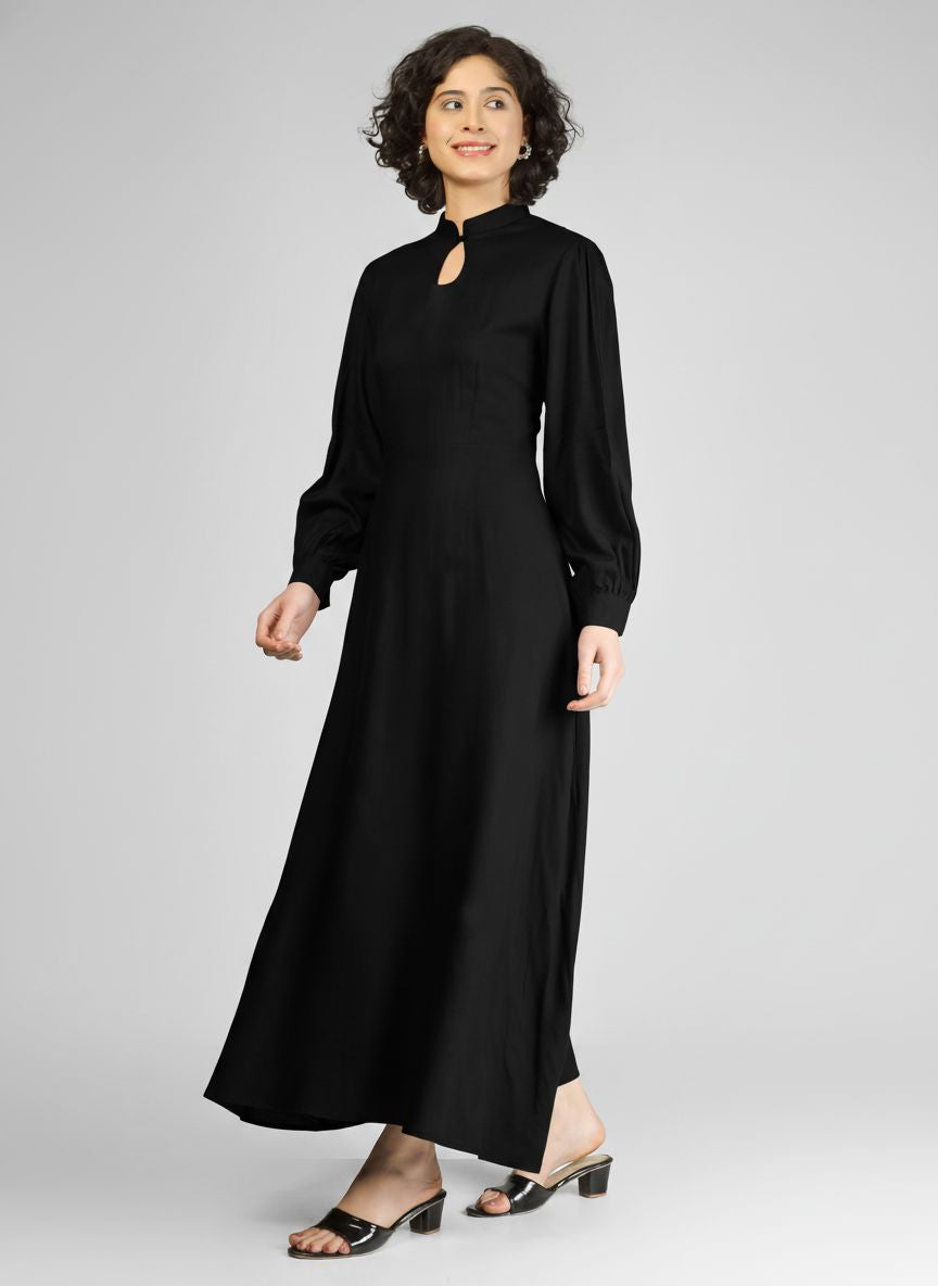 Charming Black Viscose Slub Anarkali Kurtis