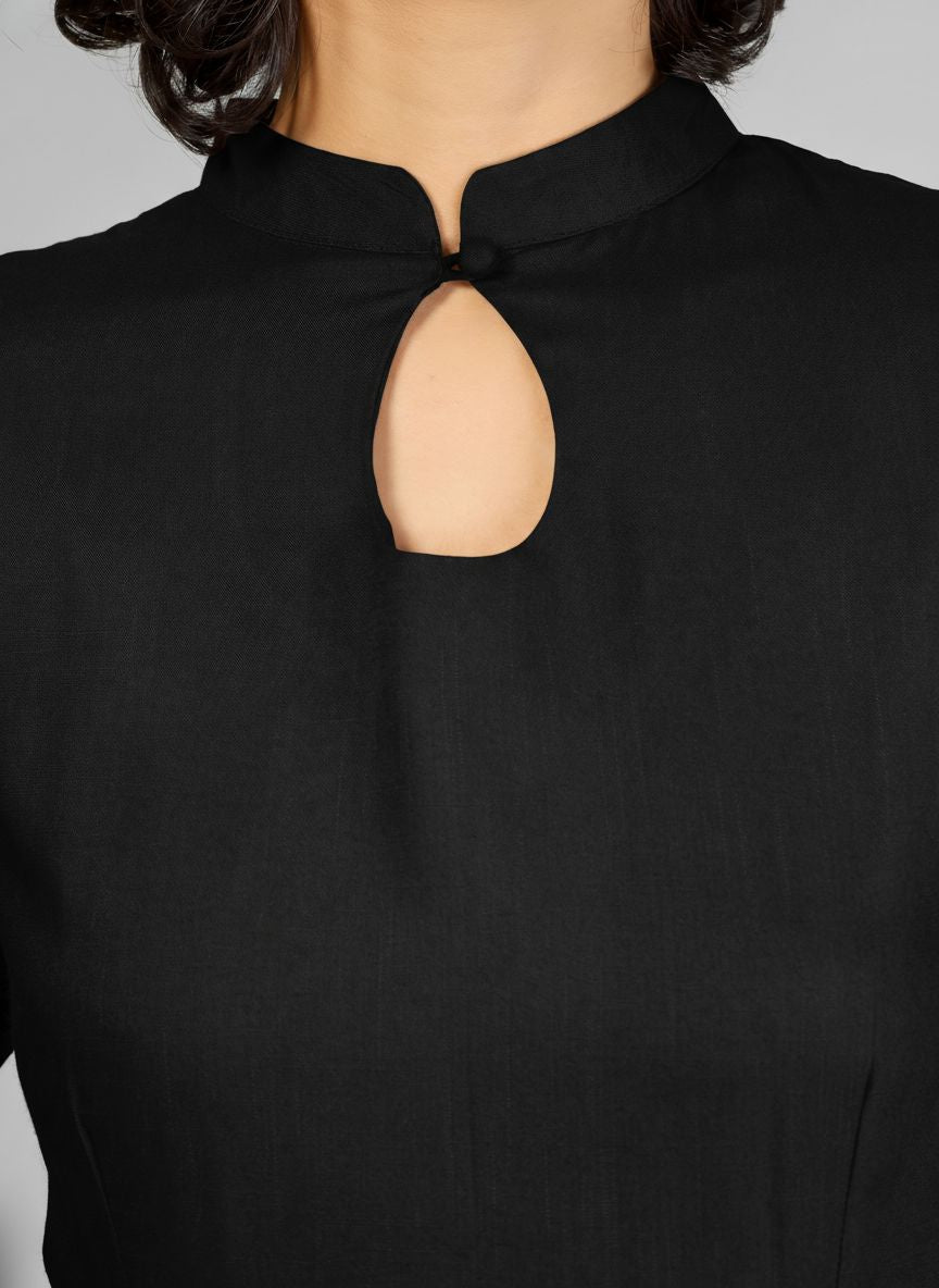 Charming Black Viscose Slub Anarkali Kurtis