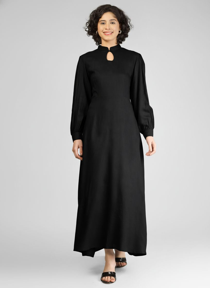 Charming Black Viscose Slub Anarkali Kurtis