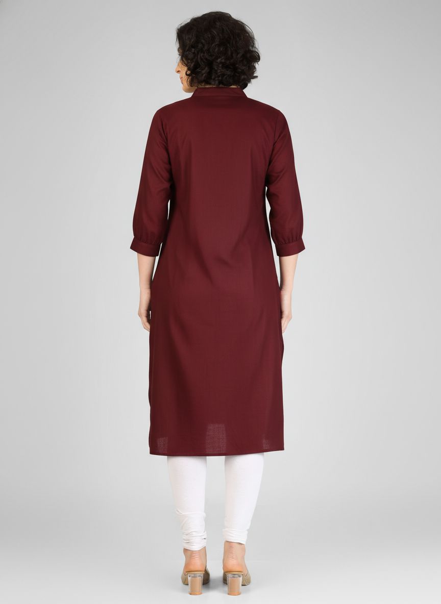 Chic Maroon Viscose Slub Kurti
