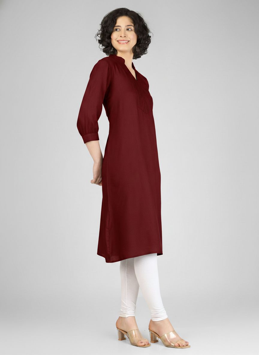 Chic Maroon Viscose Slub Kurti
