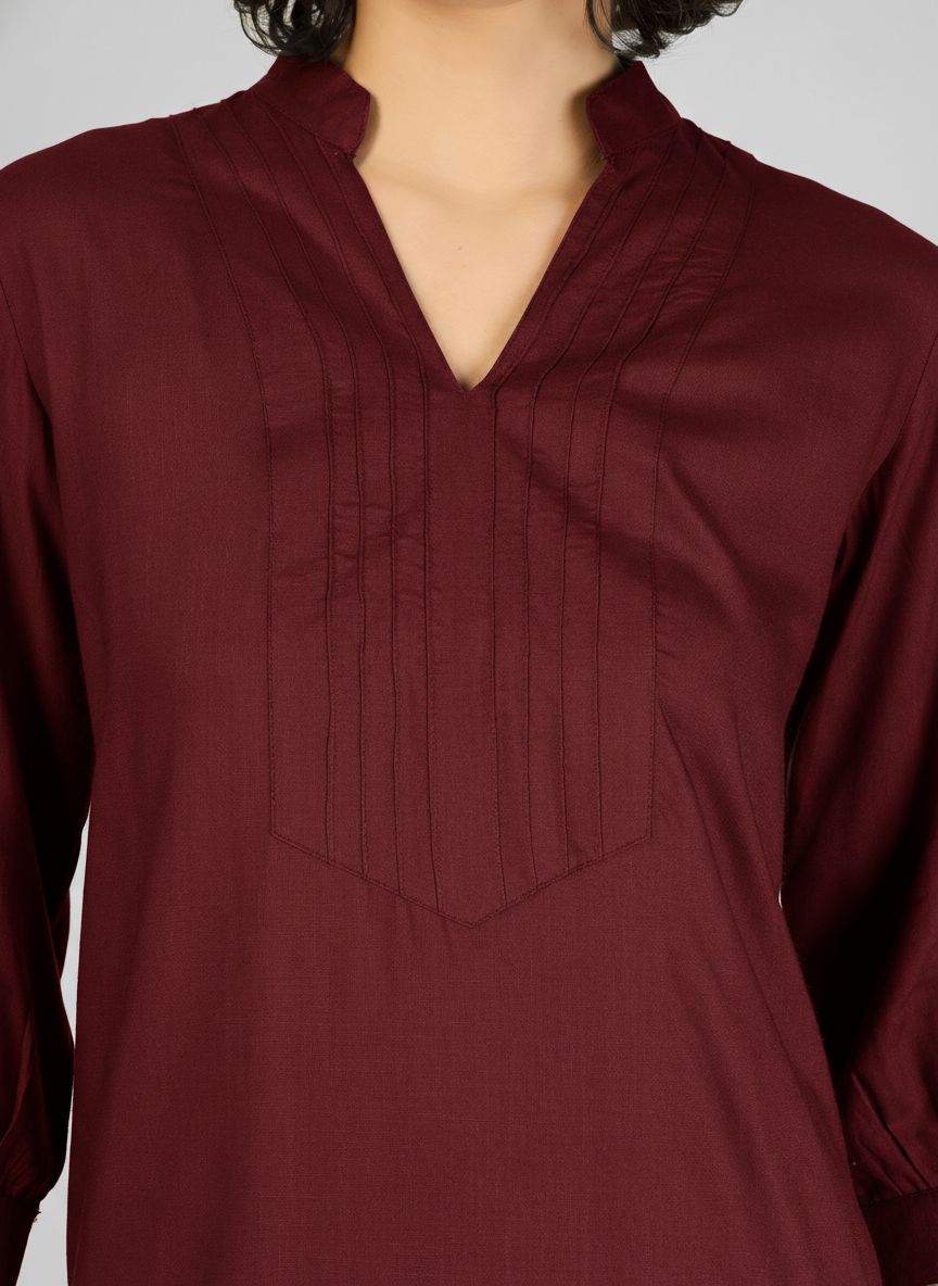 Chic Maroon Viscose Slub Kurti