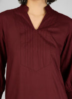 Chic Maroon Viscose Slub Kurti