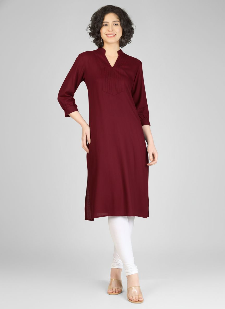 Chic Maroon Viscose Slub Kurti