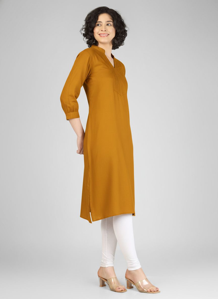 Mustard Yellow Viscose Slub Kurti