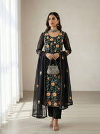 Black Georgette Embroidered Suit Set My Store