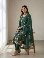 Green Georgette Embroidered Suit Set My Store