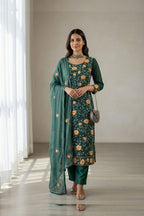 Green Georgette Embroidered Suit Set My Store