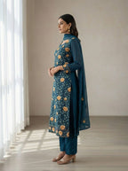 Blue Georgette Embroidered Suit Set My Store