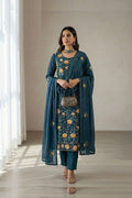 Blue Georgette Embroidered Suit Set My Store