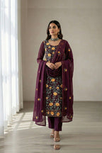Wine Georgette Embroidered Suit Set My Store