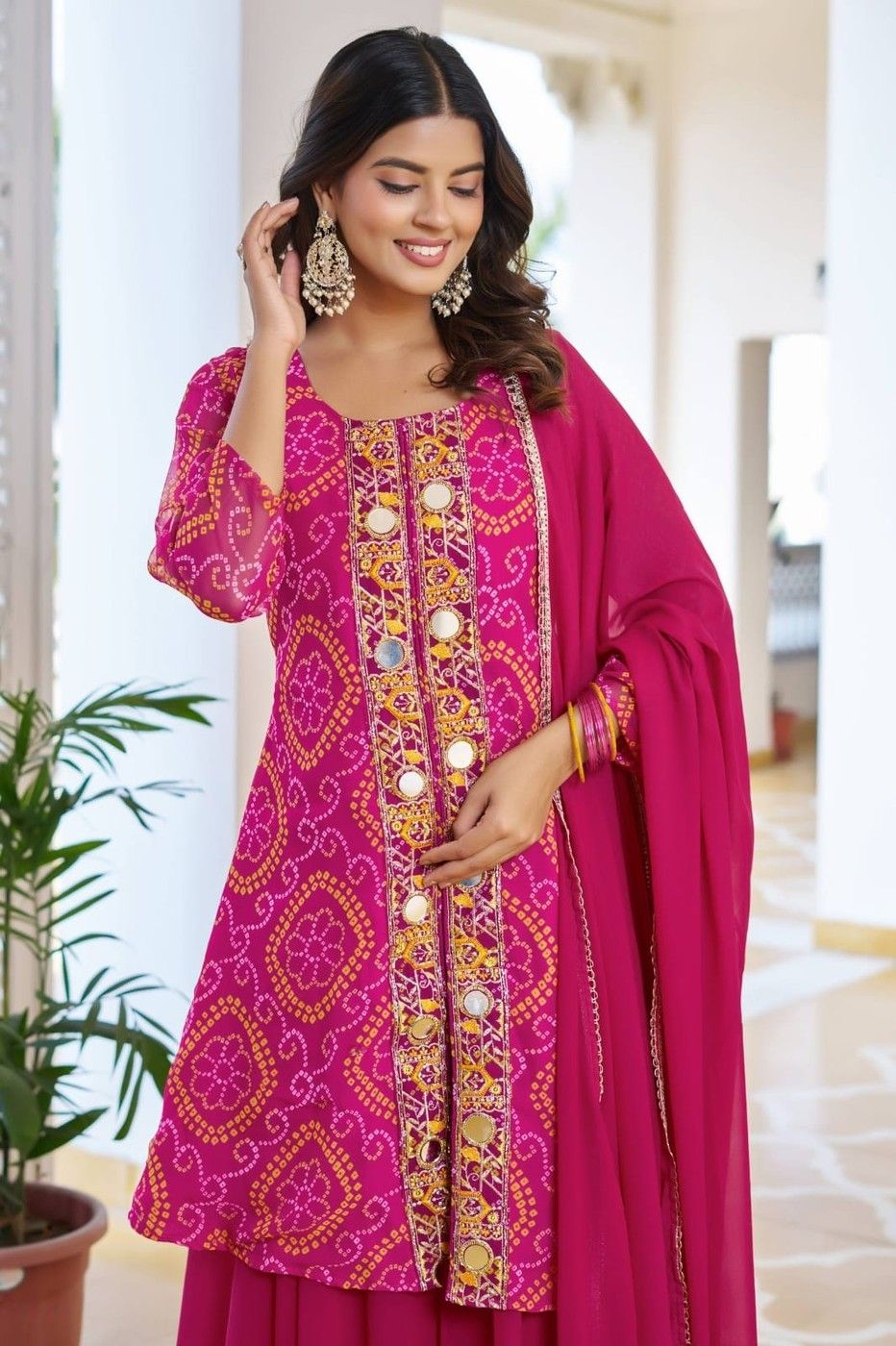 Elegant Magenta Georgette Bandhani Print Suit Set My Store