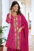 Elegant Magenta Georgette Bandhani Print Suit Set My Store