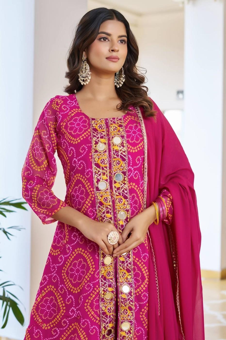 Elegant Magenta Georgette Bandhani Print Suit Set My Store