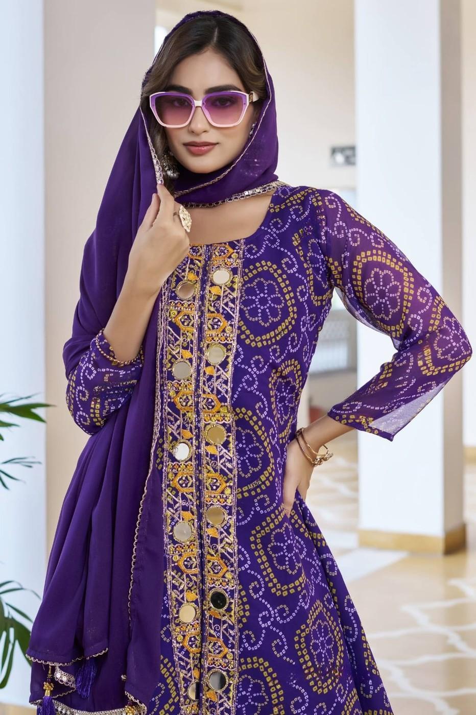 Graceful Violet Georgette Bandhani Print Suit Set My Store