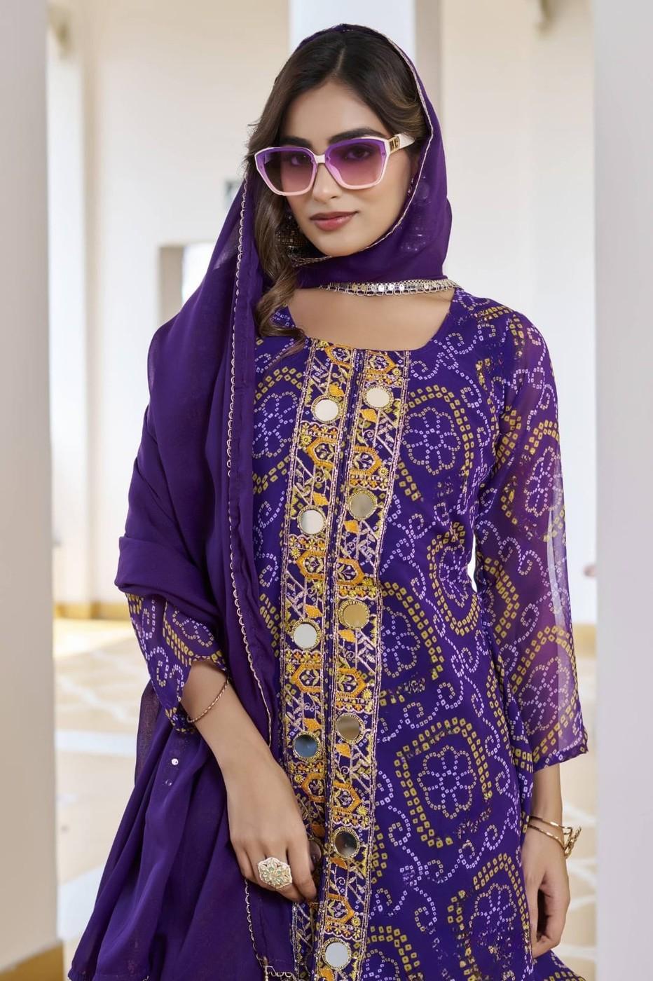 Graceful Violet Georgette Bandhani Print Suit Set My Store