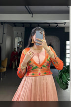 Peach Viscose Poly Silk Embroidered Gowns