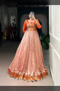 Peach Viscose Poly Silk Embroidered Gowns