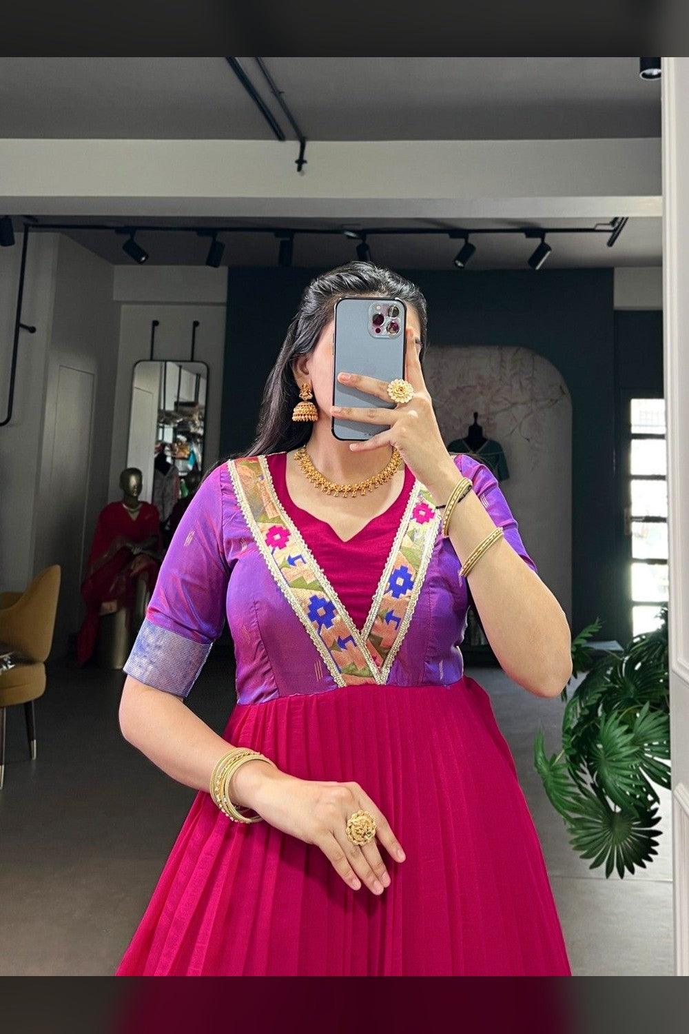 Pink Viscose Poly Silk Embroidered Gowns