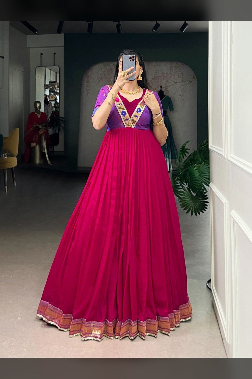 Pink Viscose Poly Silk Embroidered Gowns