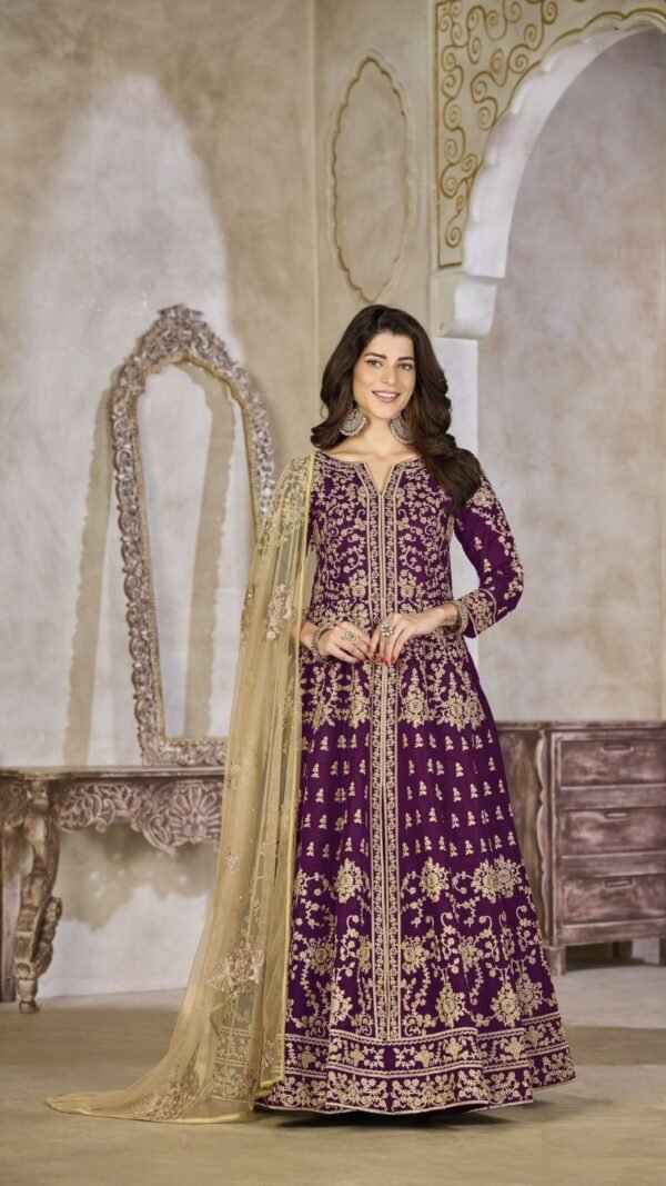 Flawless Purple Art Silk Anarkali Salwar Kameez – 60344-232-B