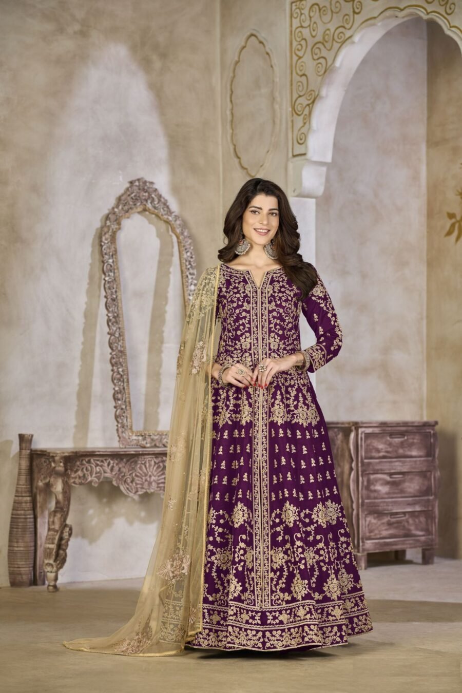 Flawless Purple Art Silk Anarkali Salwar Kameez – 60344-232-B