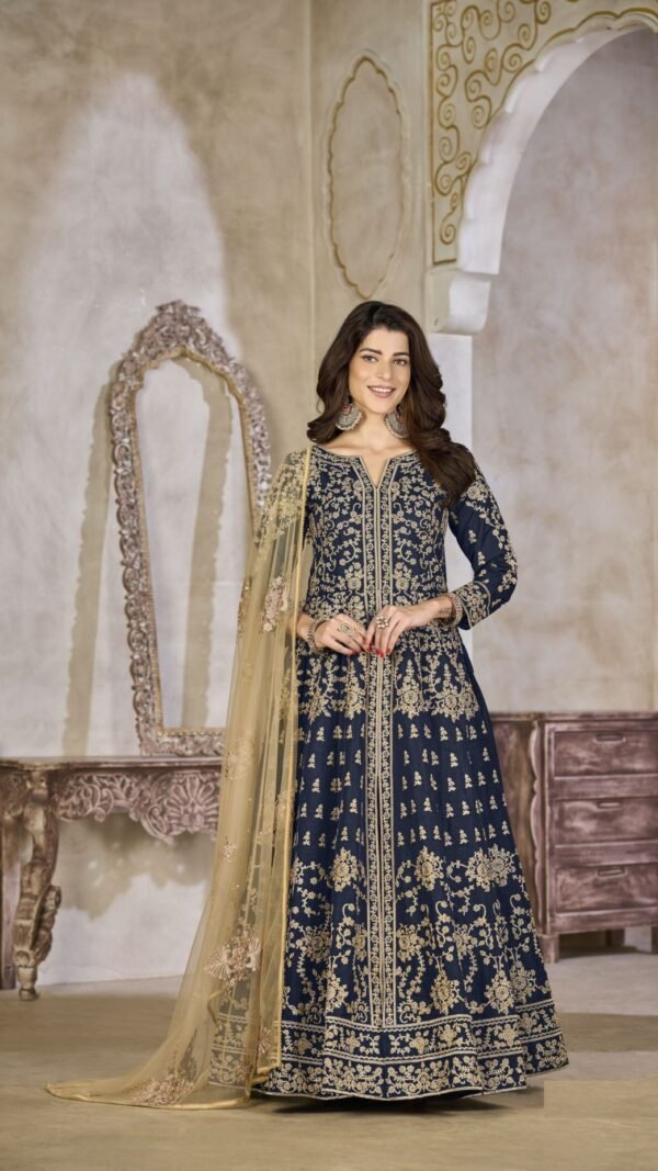Captivating Navy Blue Art Silk Anarkali Salwar Kameez – 60344-232-C