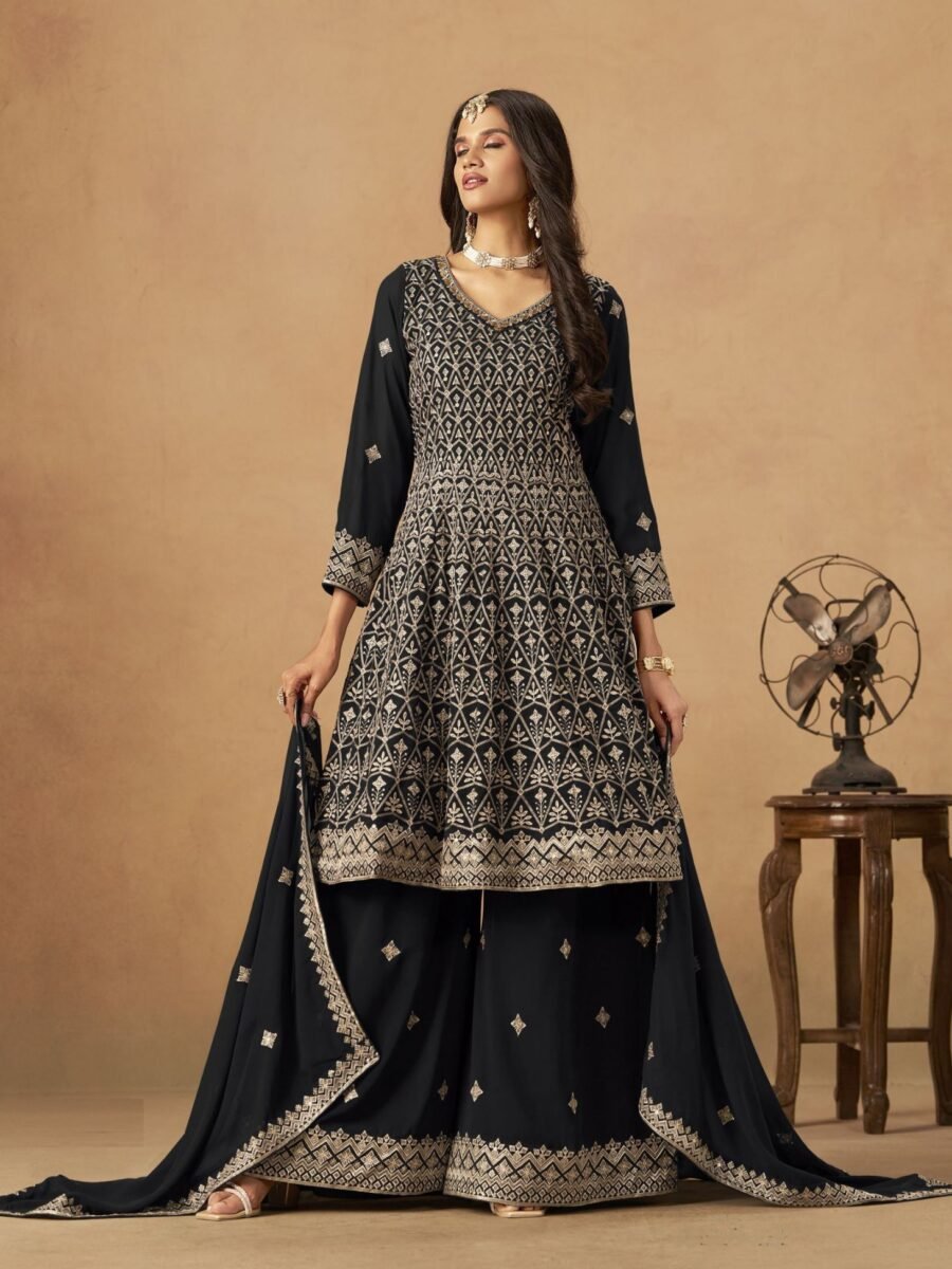 Gorgeous Black Georgette Palazzo Salwar Kameez – 60528-233-A