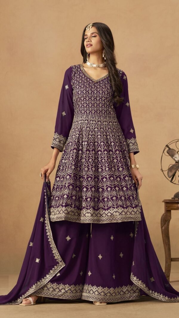 Modern Purple Georgette Palazzo Salwar Kameez – 60528-233-B