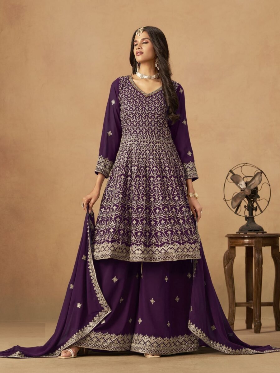 Modern Purple Georgette Palazzo Salwar Kameez – 60528-233-B
