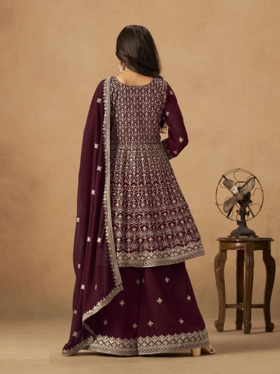 Unique Maroon Georgette Palazzo Salwar Kameez – 60528-233-D
