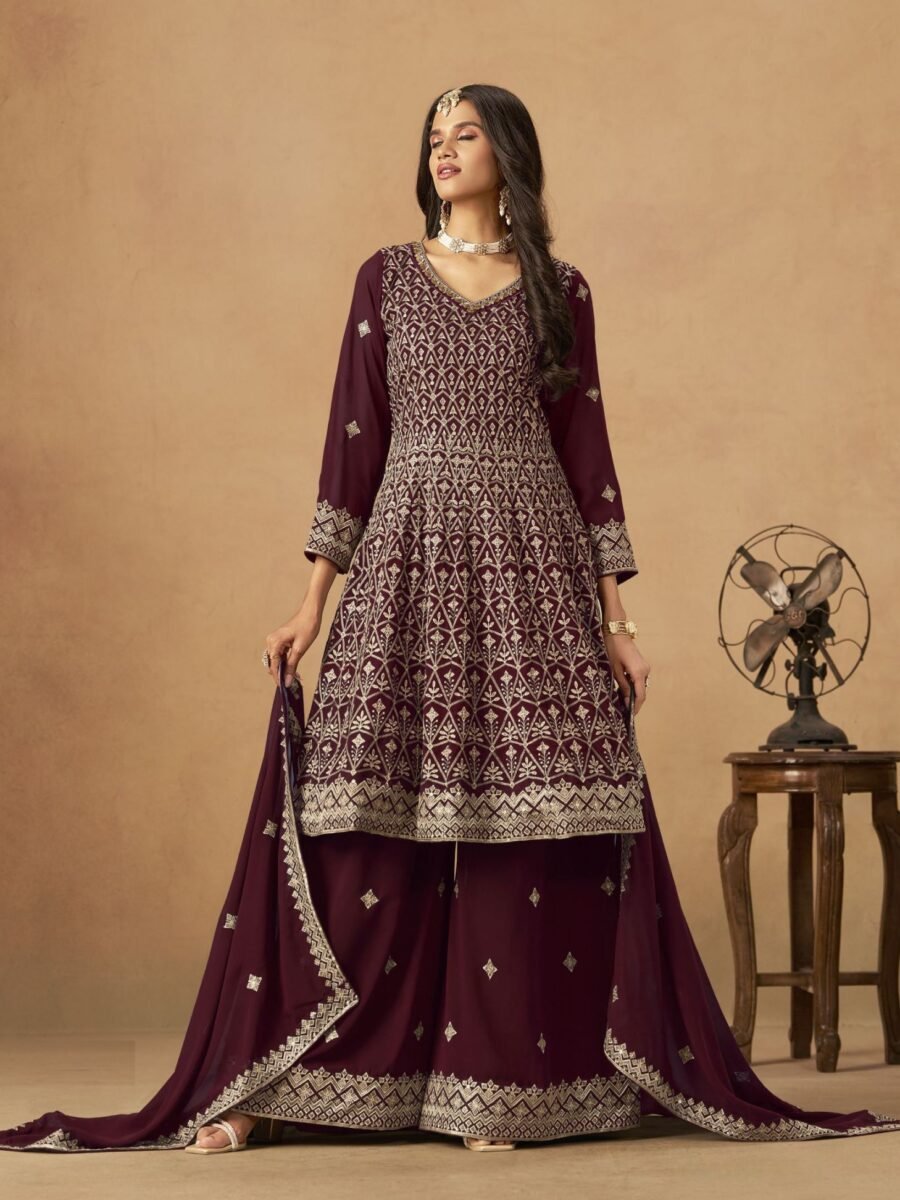 Unique Maroon Georgette Palazzo Salwar Kameez – 60528-233-D