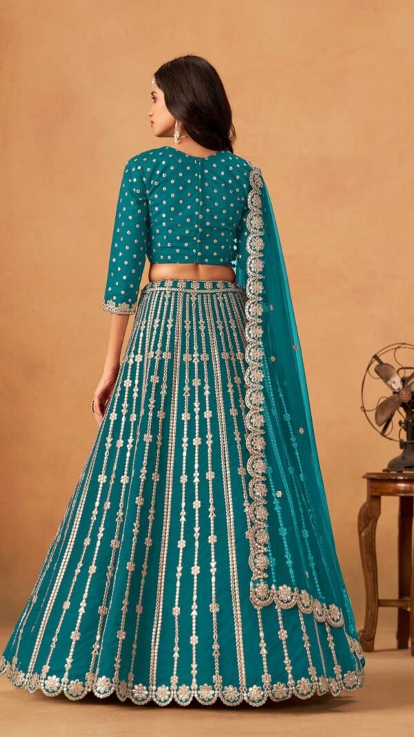 Polished Aqua Blue Art Silk Traditional Lehenga Choli – 60546-2053