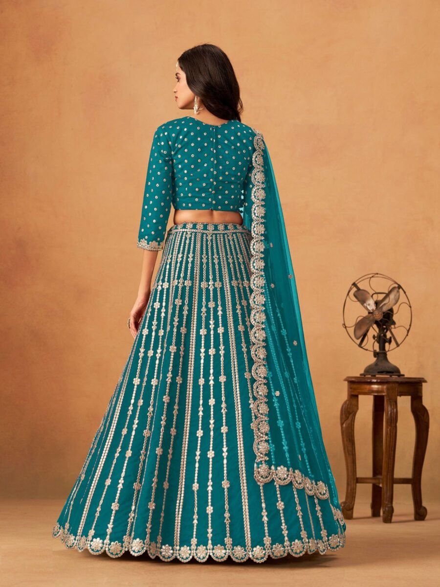 Polished Aqua Blue Art Silk Traditional Lehenga Choli – 60546-2053