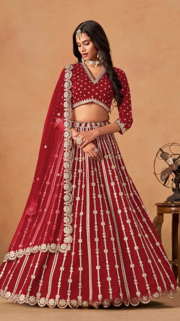 Bold Red Art Silk Traditional Lehenga Choli – 60546-2054
