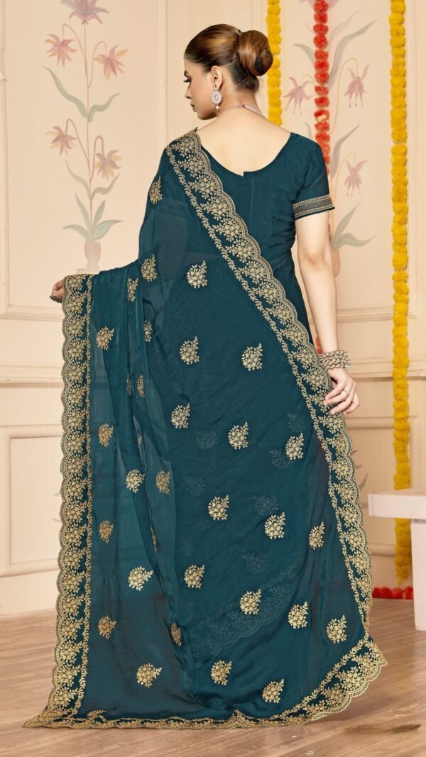 Modern Blue Moss Silk Traditional Saree – 60652-8481