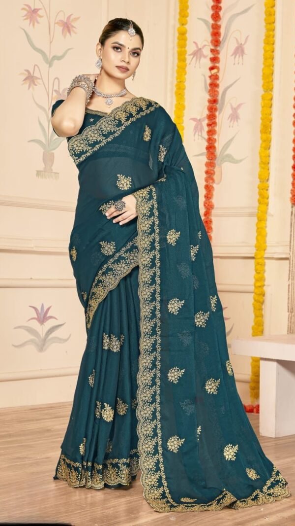 Modern Blue Moss Silk Traditional Saree – 60652-8481