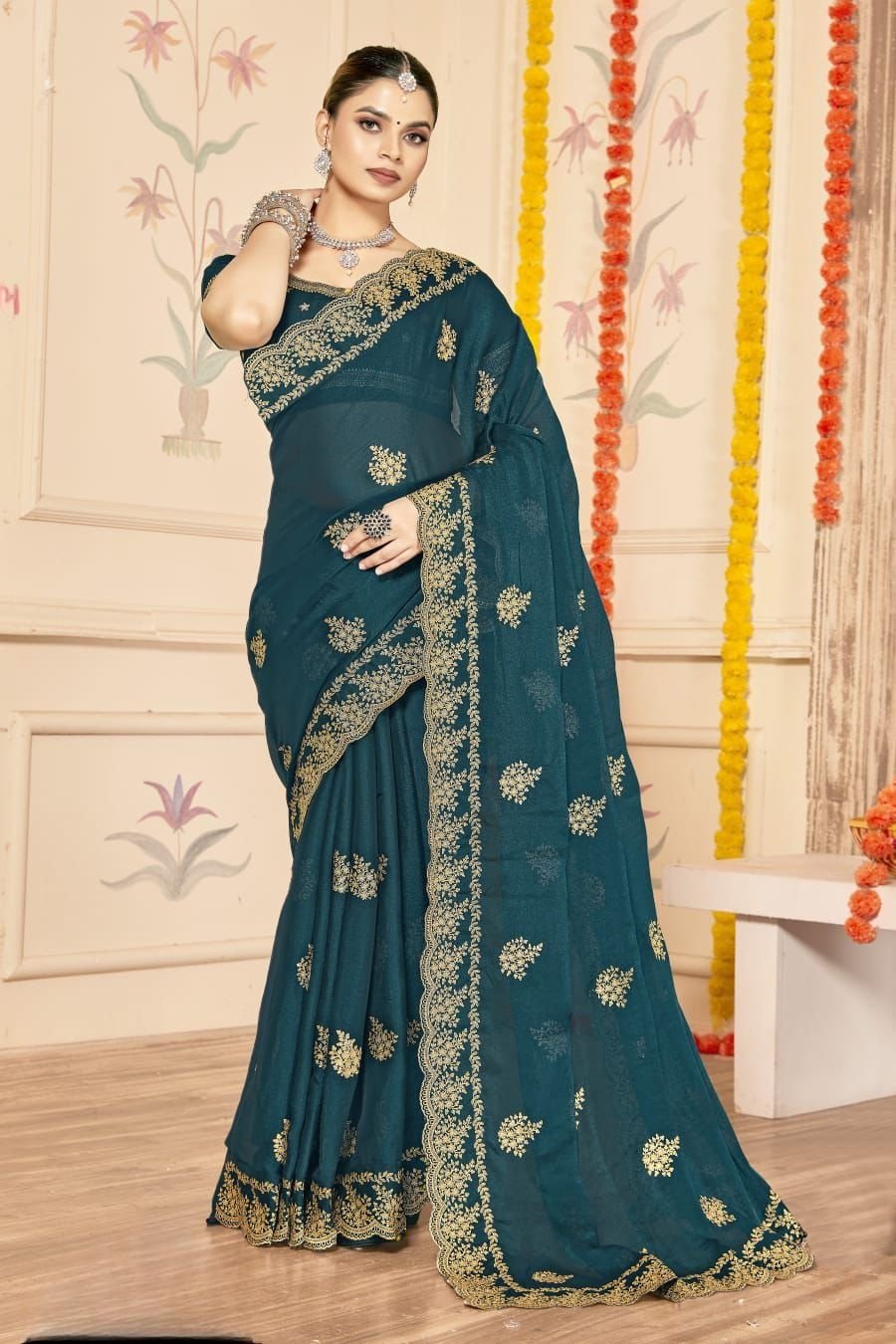 Modern Blue Moss Silk Traditional Saree – 60652-8481