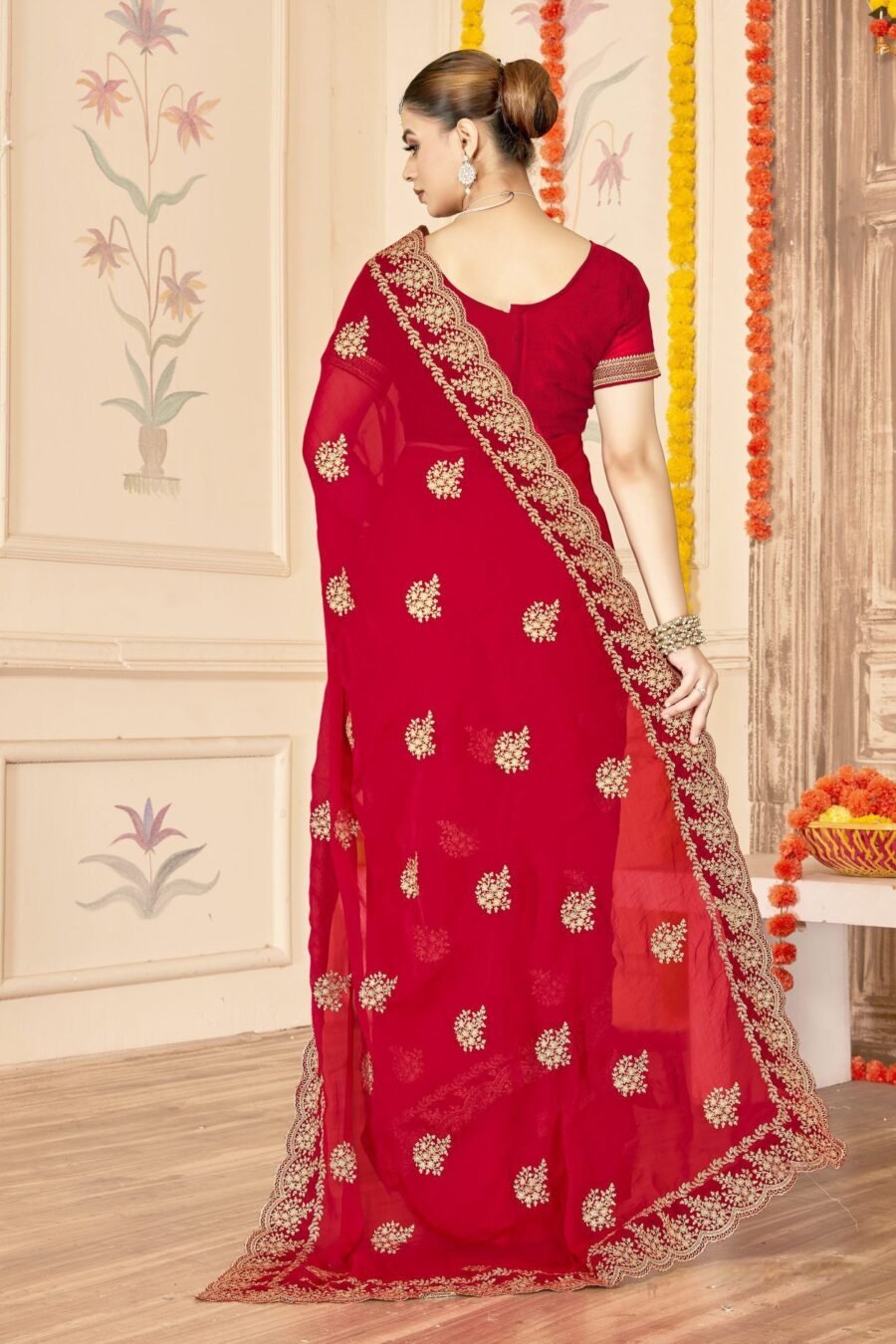 Ravishing Red Moss Silk Traditional Saree – 60652-8482