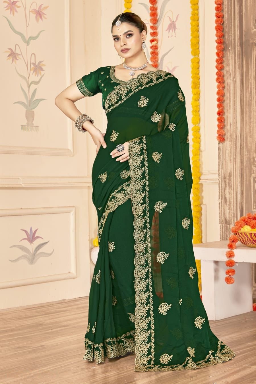 Classy Green Moss Silk Traditional Saree – 60652-8483