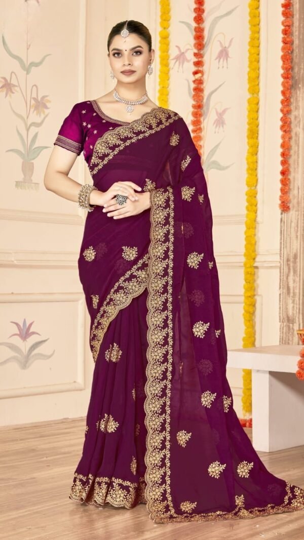 Exquisite Violet Moss Silk Traditional Saree – 60652-8485